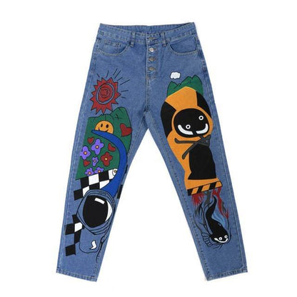 Cartoon Printed Jeans  Pants Trousers For Women