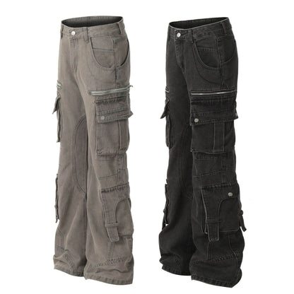 Solid Color Casual Multi-pocket Denim Jean Cargo Pants women