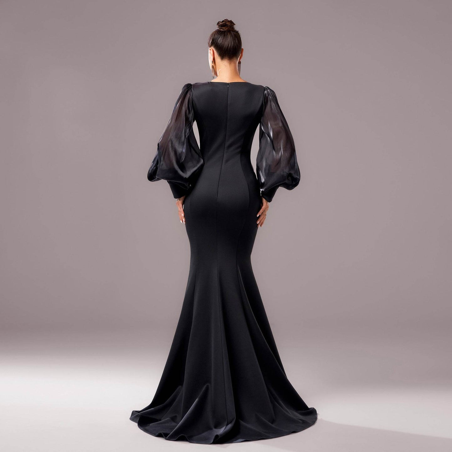 Lantern Sleeve Banquet Applique Sheath Fishtail Mermaid Dress