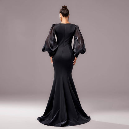 Lantern Sleeve Banquet Applique Sheath Fishtail Mermaid Dress
