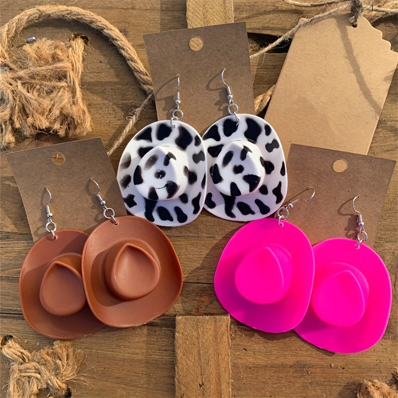 1 paire de boucles d'oreilles pendantes fantaisie en forme de chapeau de cowboy disco - Bijoux fantaisie amusants pour filles et femmes - Idée cadeau unique pour anniversaire, Noël ou toute autre célébration