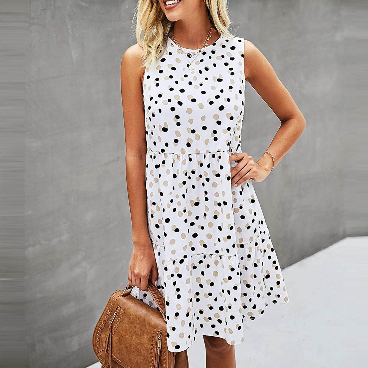 Robe d'été sans manches ample à pois pour femme avec poches, mini-robe décontractée débardeur