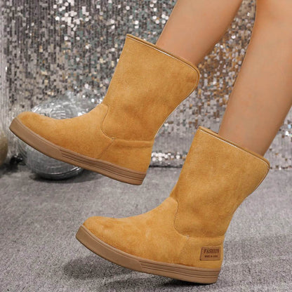 Bottes de neige pour femmes hiver chaud antidérapantes plates mi-mollet en velours et coton épais