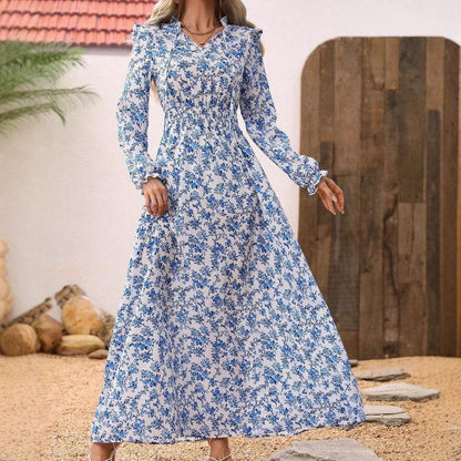 Elegant ladies Spring And Autumn Long Sleeve Floral maxi Dress