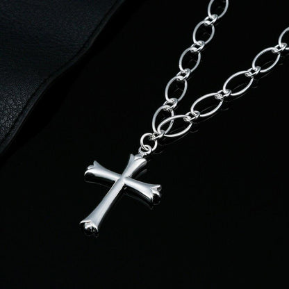 925 Stamped Silver Cross Necklace