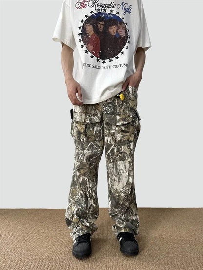 Loose Straight Tree Worn Looking Washed-out Camouflage Printed Cargo pant Men