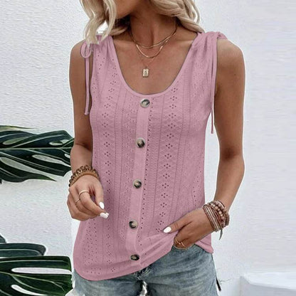 Casual summer U-neck Vest Women Shoulder With Bow Tie Summer blouse top