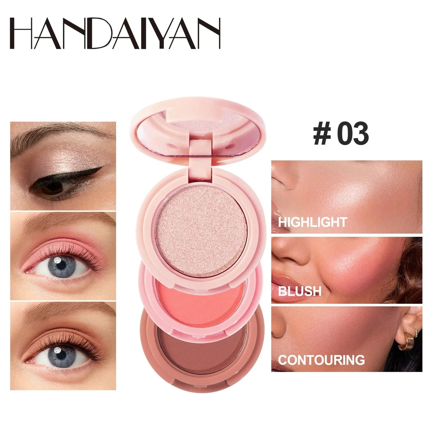 3 in 1 Matte Highlighter Contouring Blush Palette Pearly Shiny Eyeshadow Multifunctional Face Makeup Palette Female Cosmetic