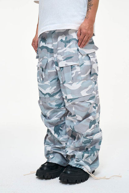 Multi-Pocket Workwear Military Camouflage Casual Wide Leg Paratrooper Cargo Pants Men