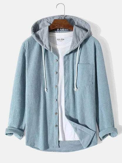 Men's Autumn And Button down Waffle Hoodie Cardigan