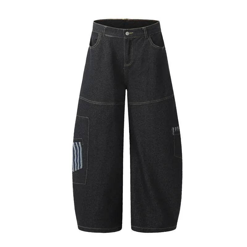 Jean ample unisexe avec poche vintage à rayures et coutures de machette de style américain