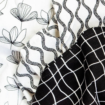 B&W Crinkled Flour Sack Tea Towels - Set/3