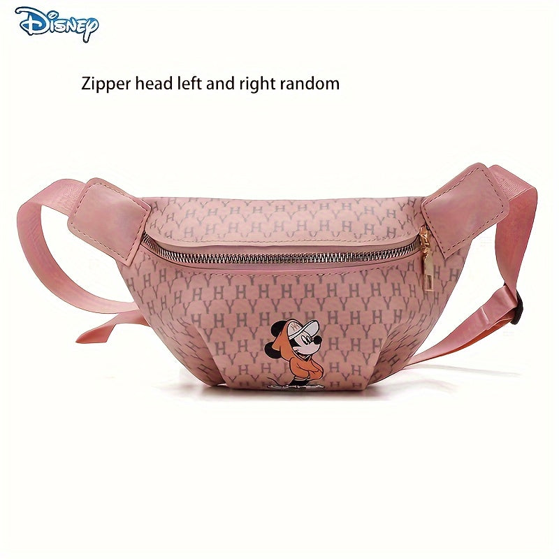 1pc Disney Mickey Cartoon Fanny PU Material Pack, Adjustable Strap Waist Bag With Fashion Zipper, Suitable For Sports & Outdoor Activities