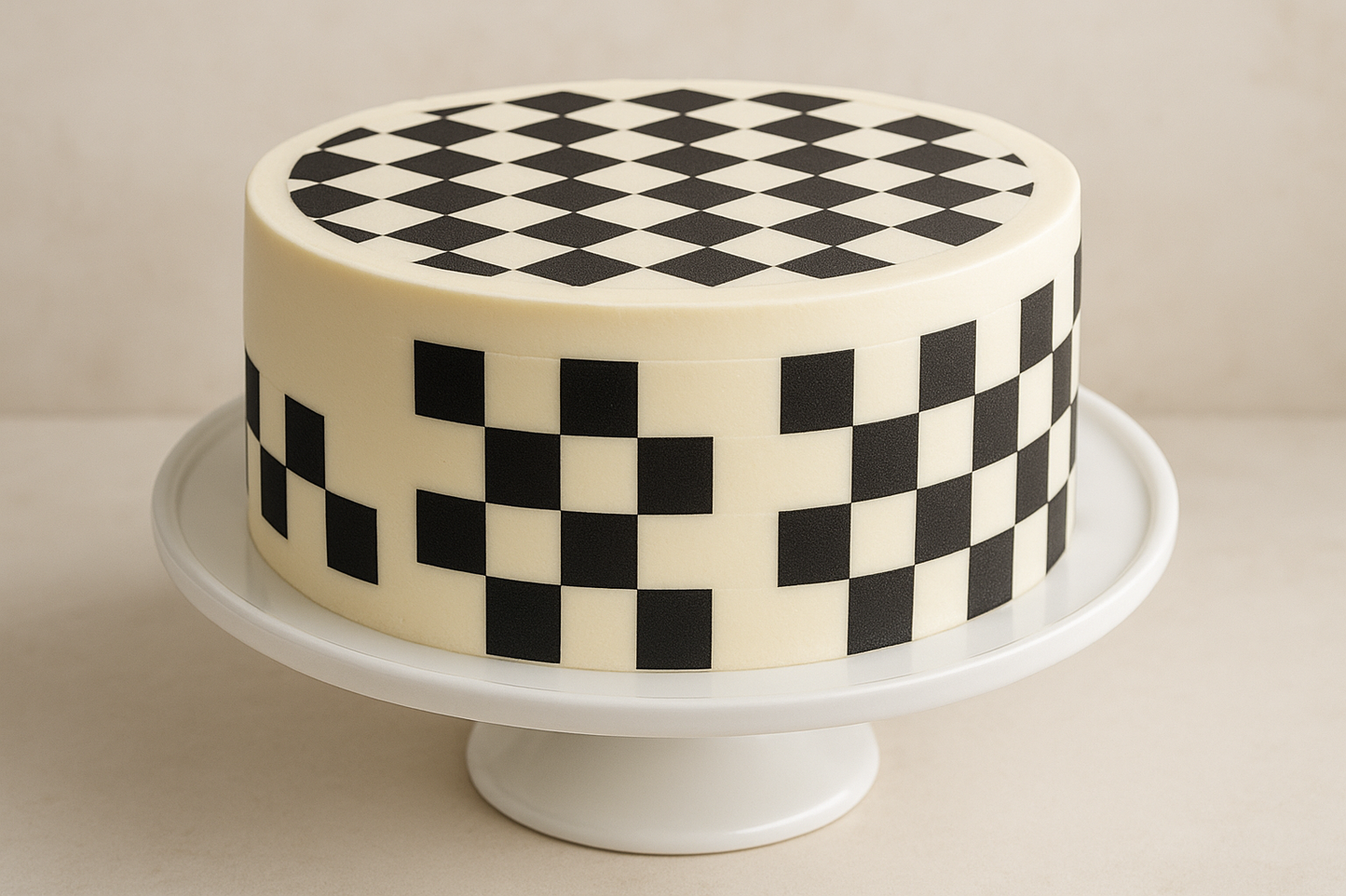 Edible Checker Pattern Sheet - Black White Squares Cake Topper