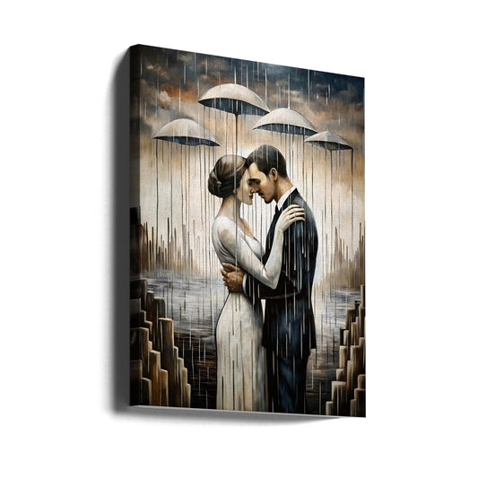 Un baiser sous les parapluies flottants - Décoration murale