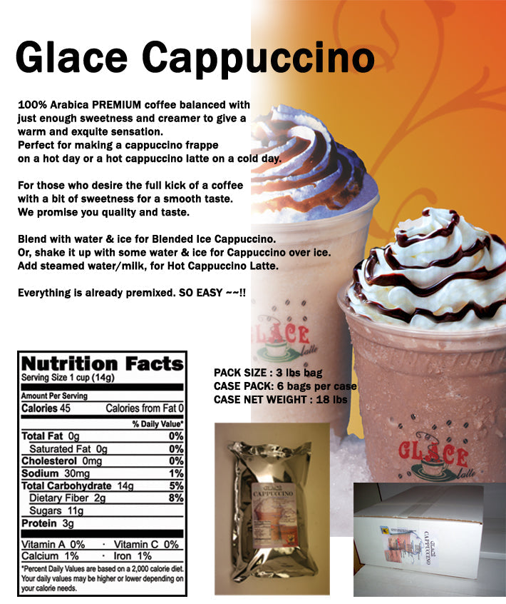 Cappuccino (Iced Capp, Cappuccino Glacé, Café Glacé) Mélange 4 en 1 pour Bubble Tea / Latté et Frappé - Livraison Gratuite au Canada pour les Commandes Supérieures à 199 CAD