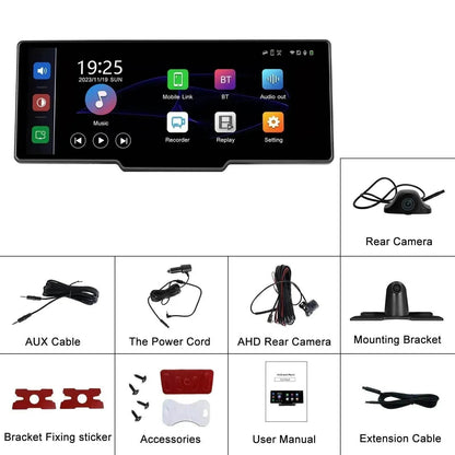Car Smart Player HD PND 10 26-inch DVR With Rear View Three-way Camera Car play Android Auto reversing  Wide angle 1920x1080 HD Car Camera
