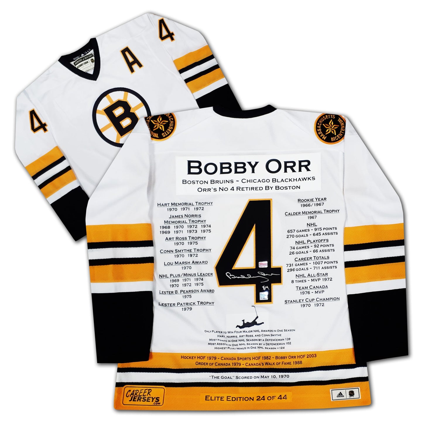 BOBBY ORR SIGNED CAREER JERSEY WHITE BOSTON ELITE EDITION OF 44