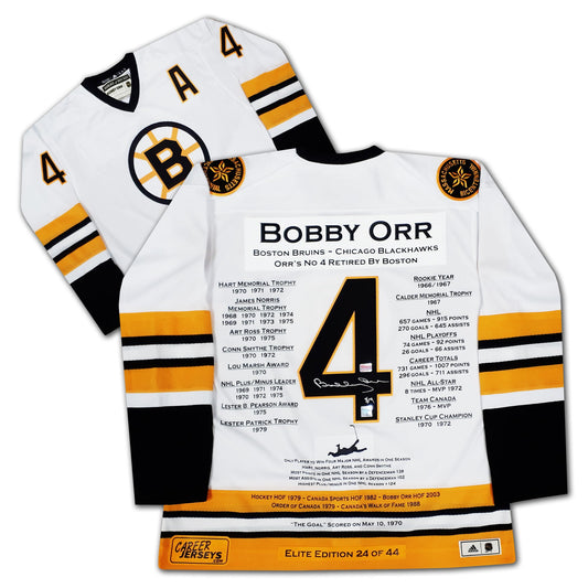 BOBBY ORR SIGNED CAREER JERSEY WHITE BOSTON ELITE EDITION OF 44
