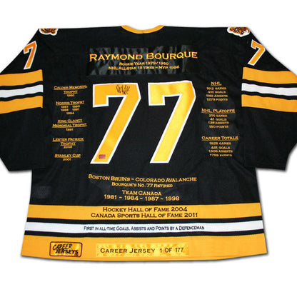 RAYMOND BOURQUE CAREER JERSEY #1 OF 177 - AUTOGRAPHED - BOSTON BRUINS