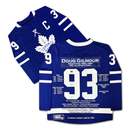 DOUG GILMOUR CAREER JERSEY SIGNED LTD ED 193 - TORONTO MAPLE LEAFS