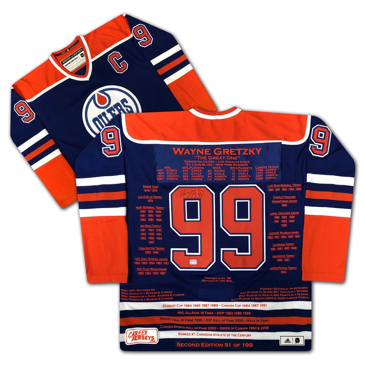 WAYNE GRETZKY BLUE CAREER JERSEY SECOND EDITION /199 - UDA  - SIGNED