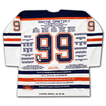 MAILLOTS DE CARRIÈRE DE WAYNE GRETZKY PAIRE ASSORTIE ÉDITION LIMITÉE 84 SUR 99 - ANNÉE DE LA COUPE - COA UPPER DECK - SIGNÉS (TAILLE L OU XL)