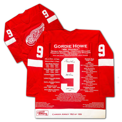 GORDIE HOWE CAREER JERSEY SIGNED - LTD ED 199 - DETROIT RED WINGS