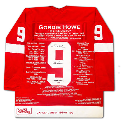 GORDIE HOWE CAREER JERSEY #199 OF 199 - AUTOGRAPHED - DETROIT RED WINGS