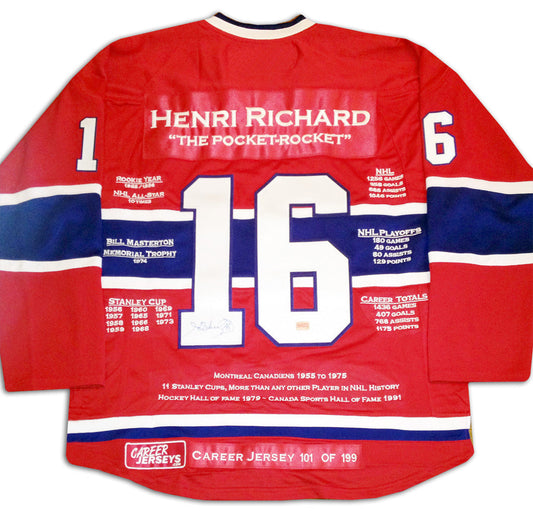 HENRI RICHARD CAREER JERSEY SIGNED - LTD ED 199 - MONTREAL CANADIENS