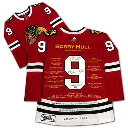 BOBBY HULL SIGNED RED CAREER JERSEY GOLDEN JET LTD ED  /9 - CHICAGO BLACKHAWKS