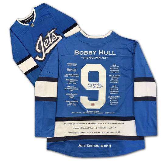 BOBBY HULL SIGNED CAREER JERSEY WINNIPEG JETS EDITION OF 9