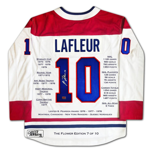 MAILLOT CARRIÈRE BLANC GUY LAFLEUR ÉDITION « THE FLOWER » DE 10 - AUTOGRAPHIE