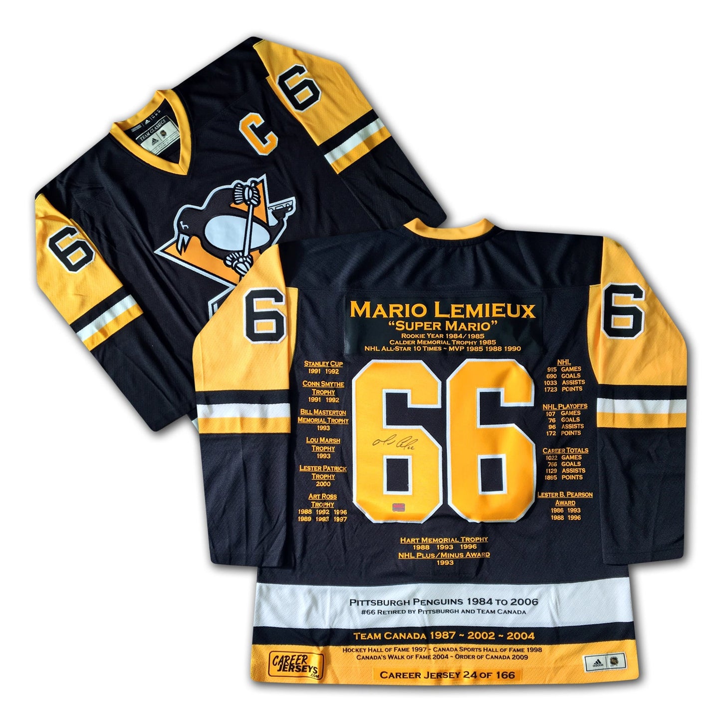 MARIO LEMIEUX CAREER JERSEY SIGNED - LTD ED 166 - PITTSBURGH PENGUINS