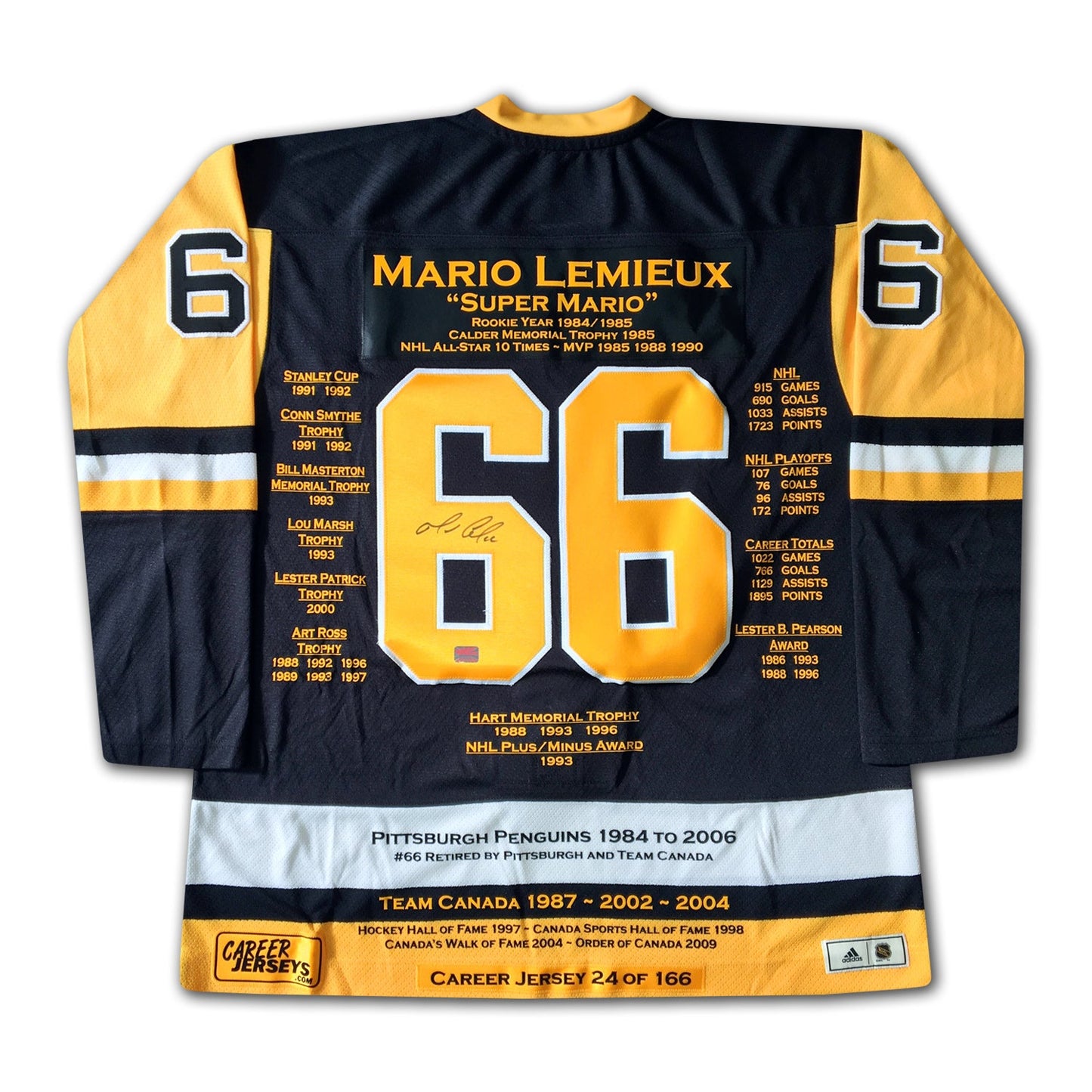 MARIO LEMIEUX CAREER JERSEY SIGNED - LTD ED 166 - PITTSBURGH PENGUINS