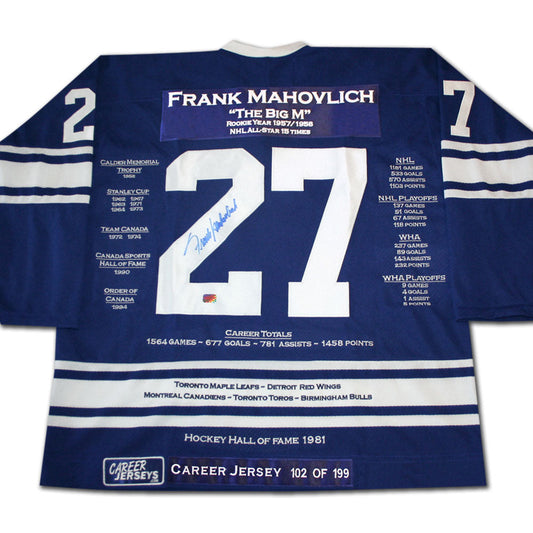 FRANK MAHOVLICH CAREER JERSEY SIGNEDLTD ED 199 - TORONTO MAPLE LEAFS