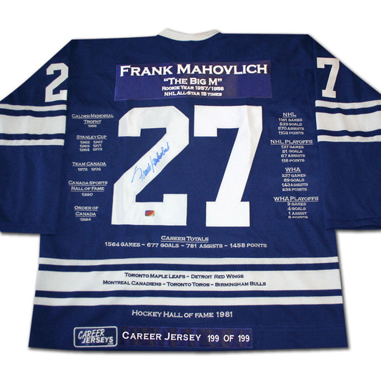 FRANK MAHOVLICH CAREER JERSEY #199 OF 199 - AUTOGRAPHED - TORONTO MAPLE LEAFS