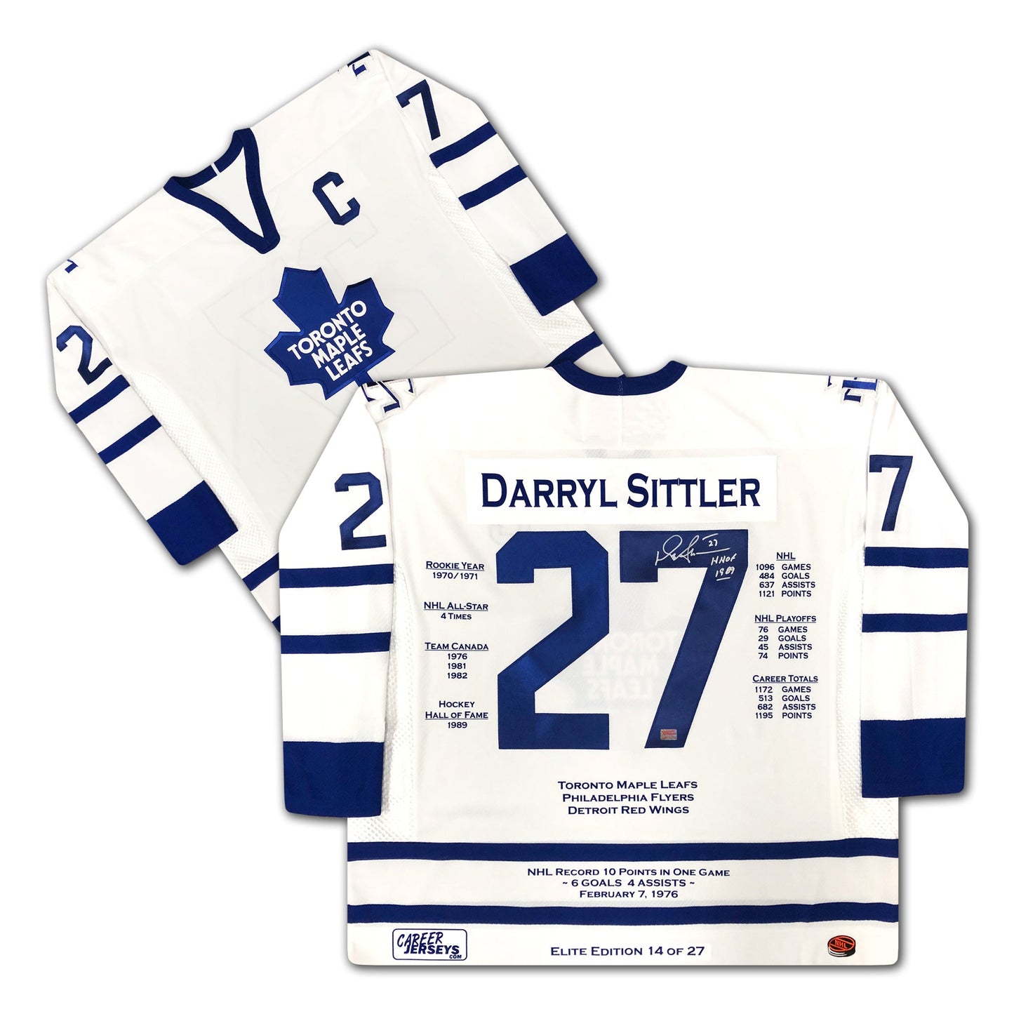 DARRYL SITTLER SIGNED ELITE EDITION CAREER JERSEY - LTD ED /27 - MAPLE LEAFS