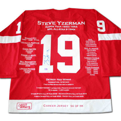 STEVE YZERMAN CAREER JERSEY SIGNED - LTD ED 199 - DETROIT RED WINGS