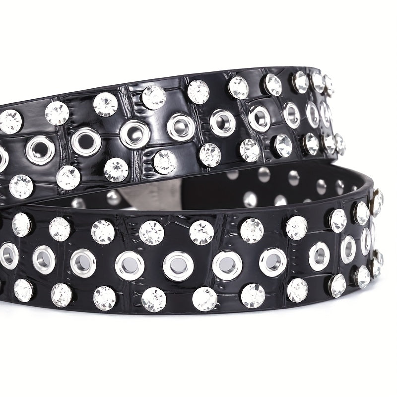 Sparkling Hollow Out Rhinestone Belt Solid Color PU Leather Belt Hip Hop Jeans Pants Belt Y2K Cowboy Cowgirl Belt For Women & Men