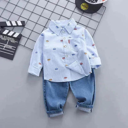 Vêtements pour enfants, ensemble décontracté deux pièces avec chemise à manches longues pour garçons, collection automne.