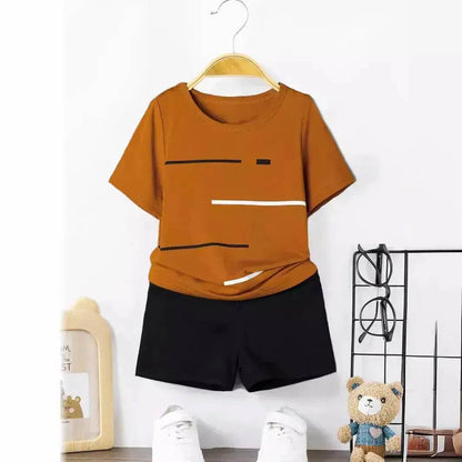 Striped Printed Round Neck Pullover T-shirt Shorts Suit