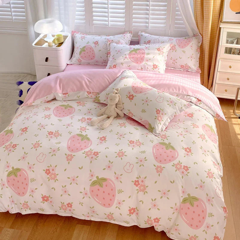 Duvet Cover Set Strawberry Print Bedding For Home Bedroom Decor Microfiber Quilt Cover Gifts Twin Full Queen King Size