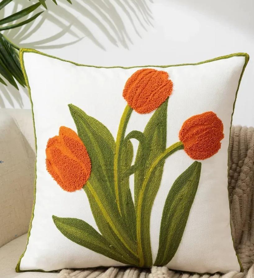 Decorative Floral Embroidered Pillow Cover