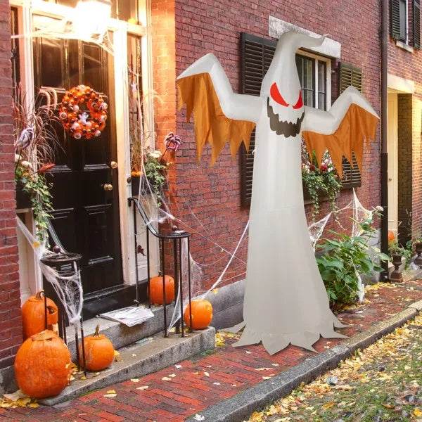 12ft 4pcs LED Lights Giant Scary Ghost Flames And Flashing Red Eyes Inflatable Halloween Decoration