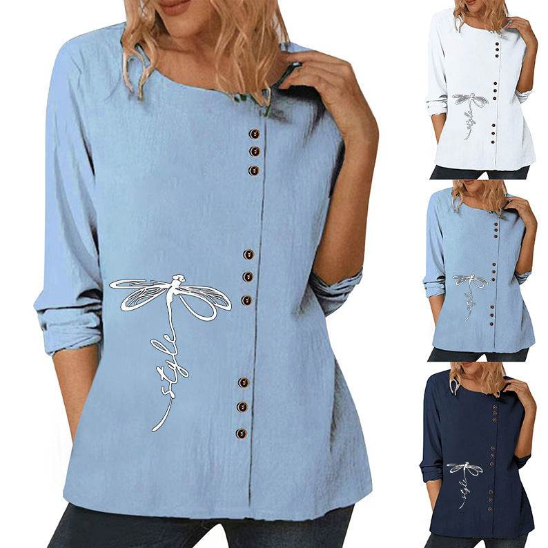 Casual Loose Cotton And Linen Long-sleeved summer Blouse Top For Women