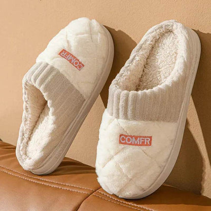 Solid Rhombic Letter Home Slippers Winter Warm Non-slip Floor Bedroom Plush Slipper For Couple House Shoes Women Men