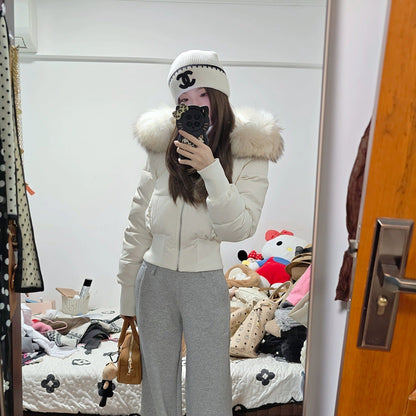 Women's Thickened Fleece-Lined Slim-Fit Cotton Coat with Detachable Faux Fur Collar