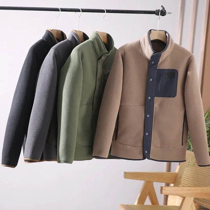 Fleece-lined Thickened Stand Collar Pocket Winter Jacket for men