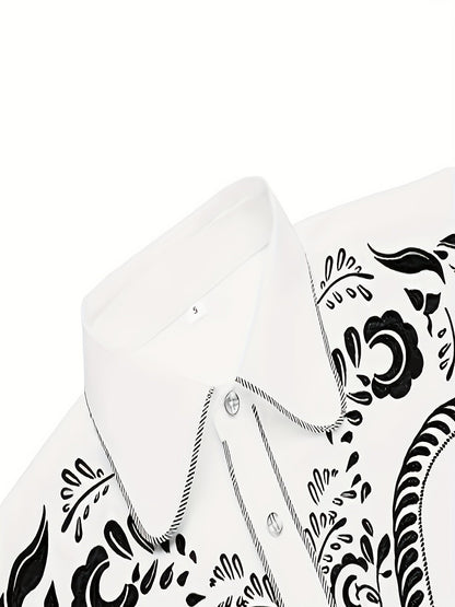 Western Cowboy Chic Long Sleeve Embroidered Shirt - Soft Cotton Blend, Elegant Design, Casual Style for Spring Fall Vacation Resort Wear - Men's Shirt for Outdoor Activities, Travel, and Leisure